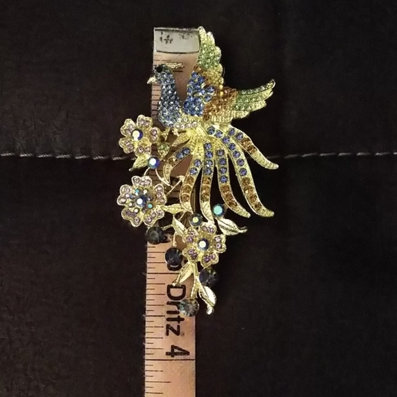 Peacock Brooch Pin and Pendant 1/4" Bale Large Colorful Rhinestones Bling - Picture 10 of 15